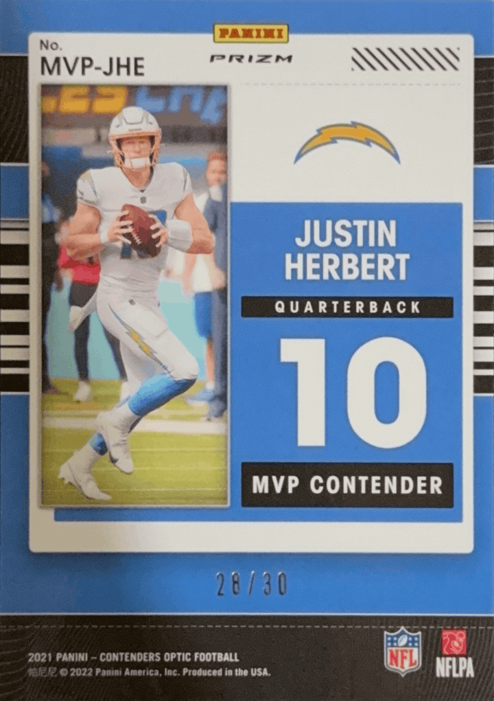 2021 Contenders Optic Chargers Justin Herbert MVP-JHE - SP Green Pulsar #d /30