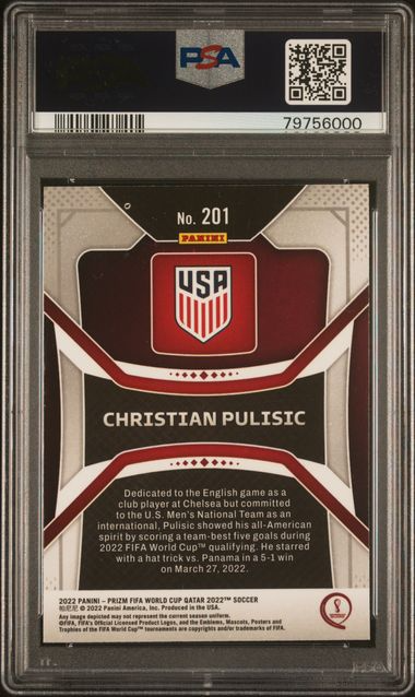 2022 Panini Prizm World Cup Qatar Soccer - Christian Pulisic #201 - Autograph - PSA Authenticated