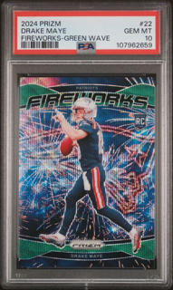 2024 Panini Prizm Football - Drake Maye 22 - Fireworks Green Wave - PSA 10