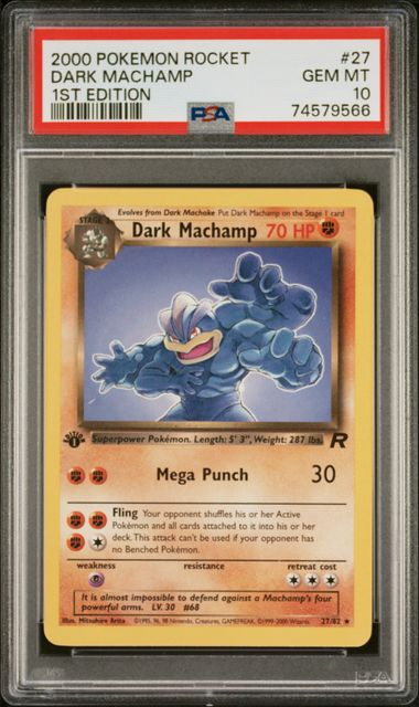 Dark Machamp (10) (1st Edition) - Team Rocket (TR) - 2000 Pokemon - PSA 10