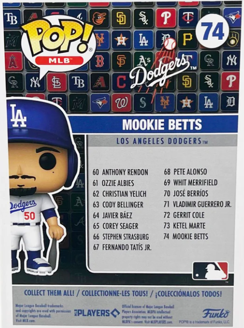 Mookie Betts Signed Los Angeles Dodgers Funko POP! #74 White Jersey (JSA)