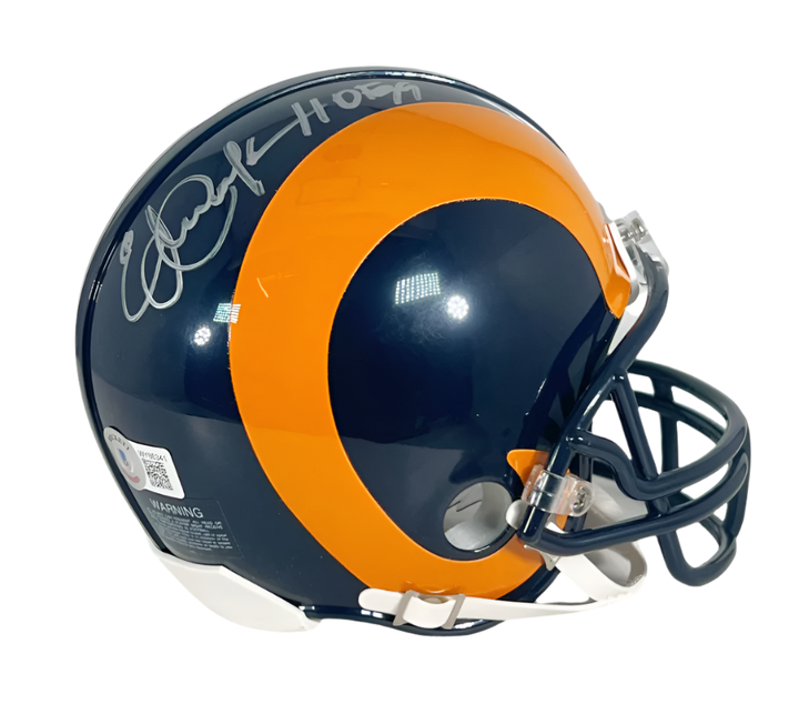 Eric Dickerson Signed HOF 99 Inscription Los Angeles Rams Throwback 81-99 Mini Football Helmet (Beckett)