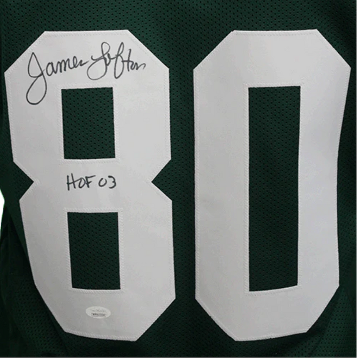 James Lofton Signed HOF 03 Inscribed Packers Green Football Jersey (JSA)