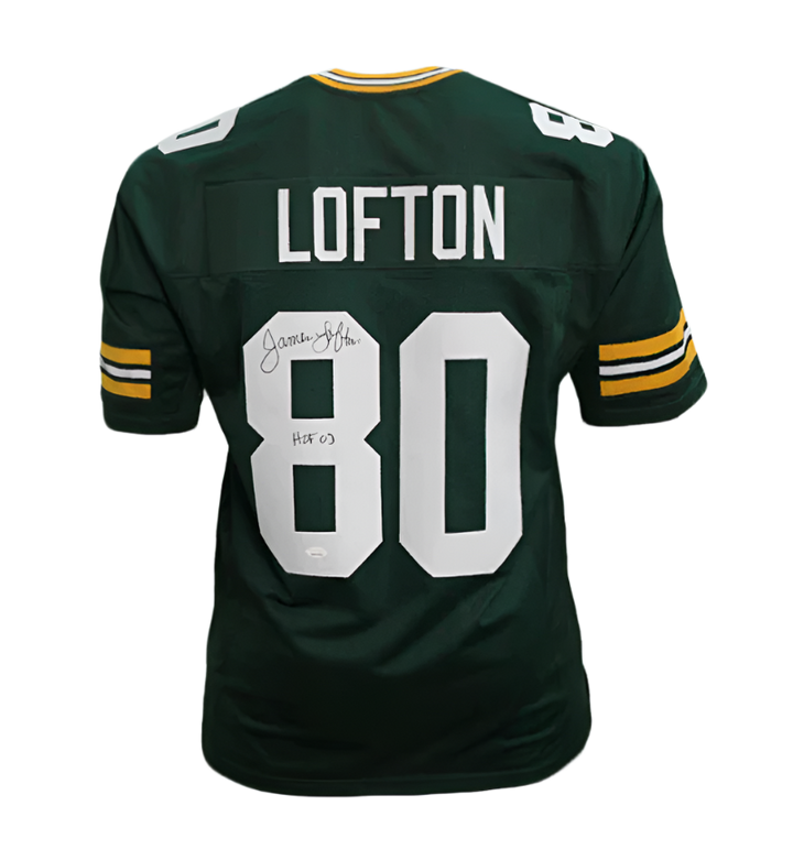 James Lofton Signed HOF 03 Inscribed Packers Green Football Jersey (JSA)