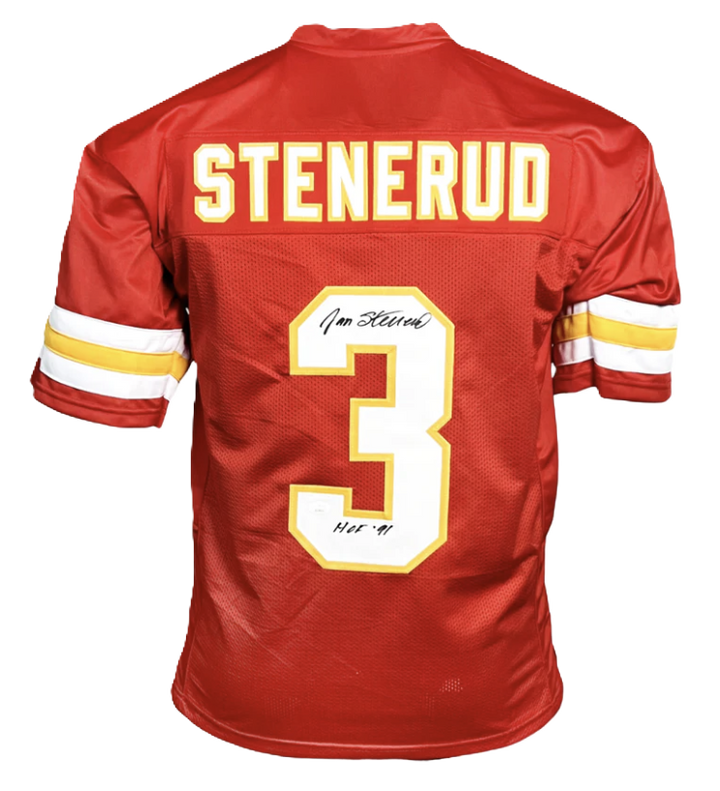 Jan Stenerud Signed HOF 91 Inscription Kansas City Red Football Jersey (JSA)