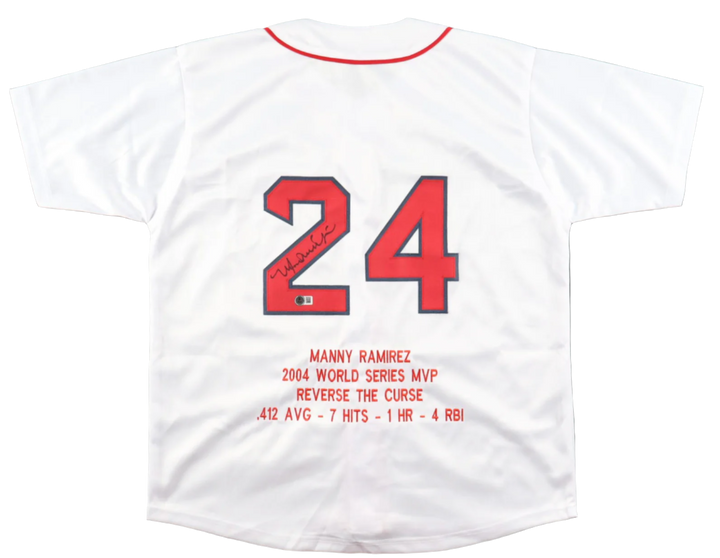 Autographed/Signed Manny Ramirez Career Highlight Stat Jersey (Beckett)