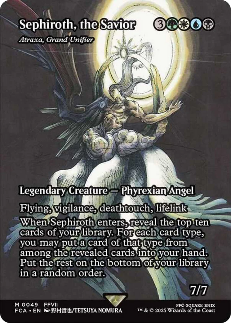 Card featuring Sephiroth, the Savior with detailed artwork and text.
