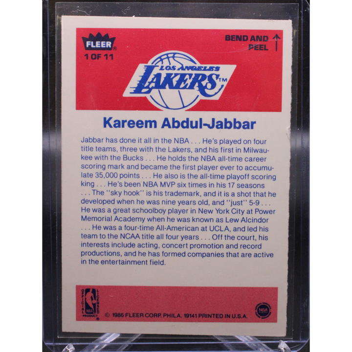 1986 Fleer Sticker - Kareem Abdul-Jabbar 1