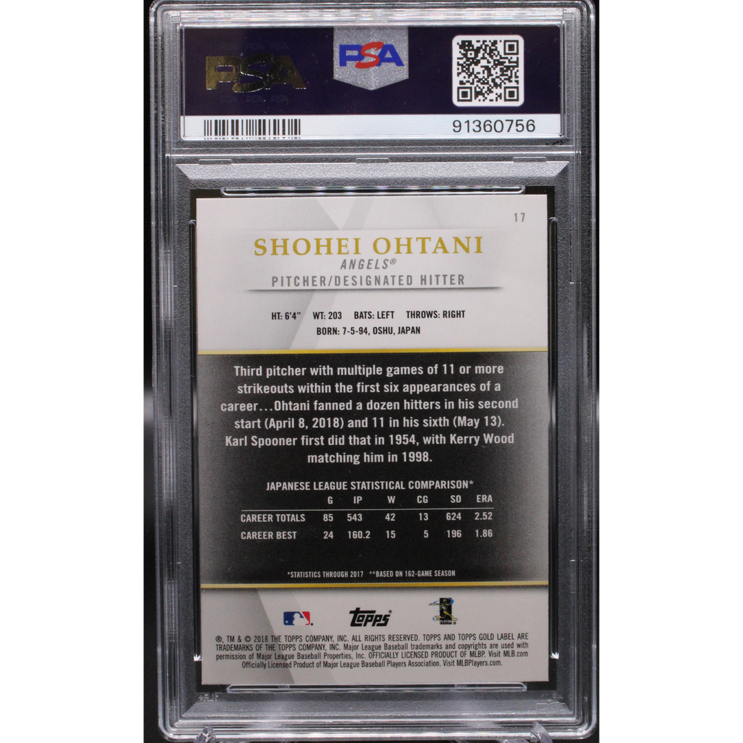 2018 Topps Gold Label - Shohei Ohtani 17 - Class 2 - PSA 10