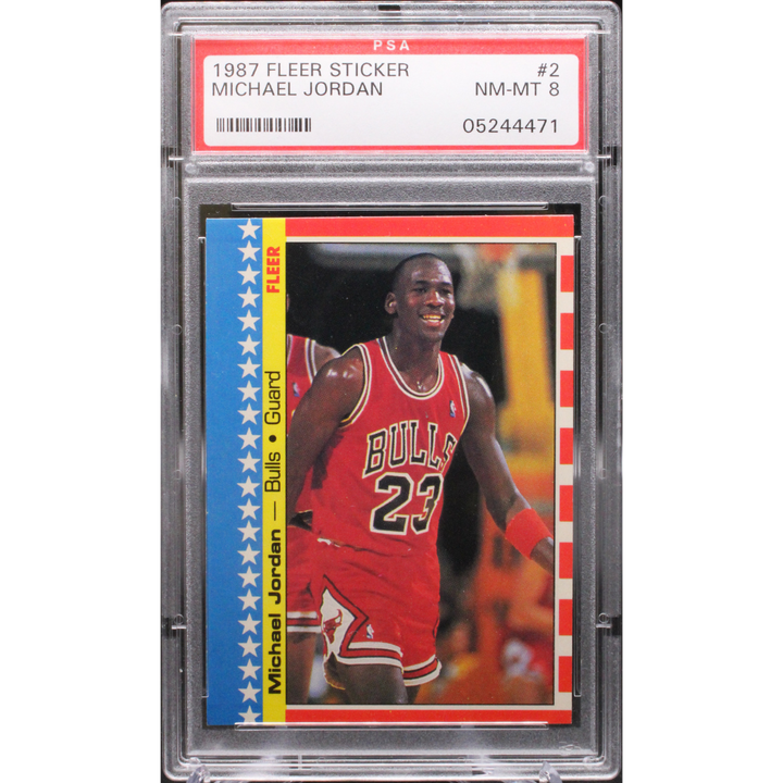 1987 Fleer Sticker - Michael Jordan 2 - PSA 8