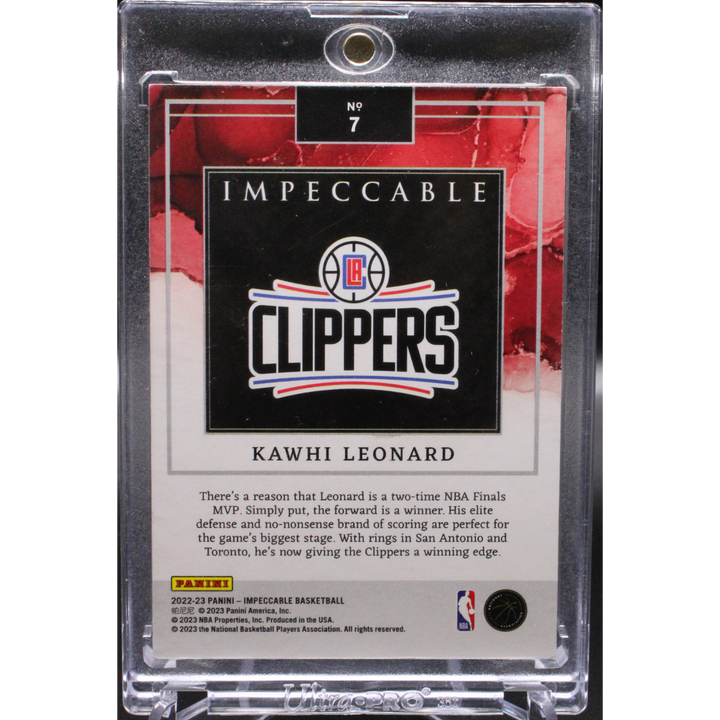 2022-23 Panini Impeccable Basketball - Kawhi Leonard 7 - Silver Bar /20