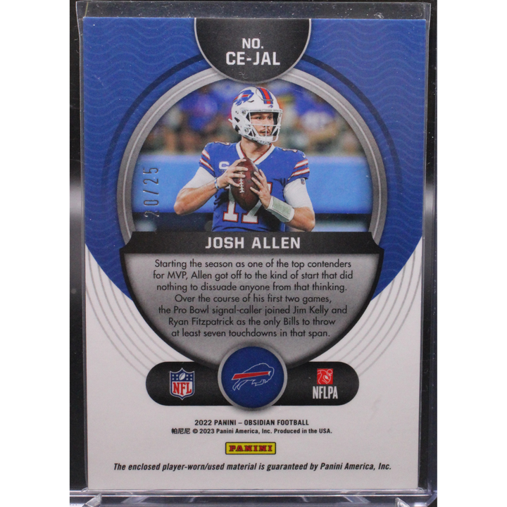 2022 Panini Obsidian - Josh Allen CE-JAL - Patch Etch Yellow /25