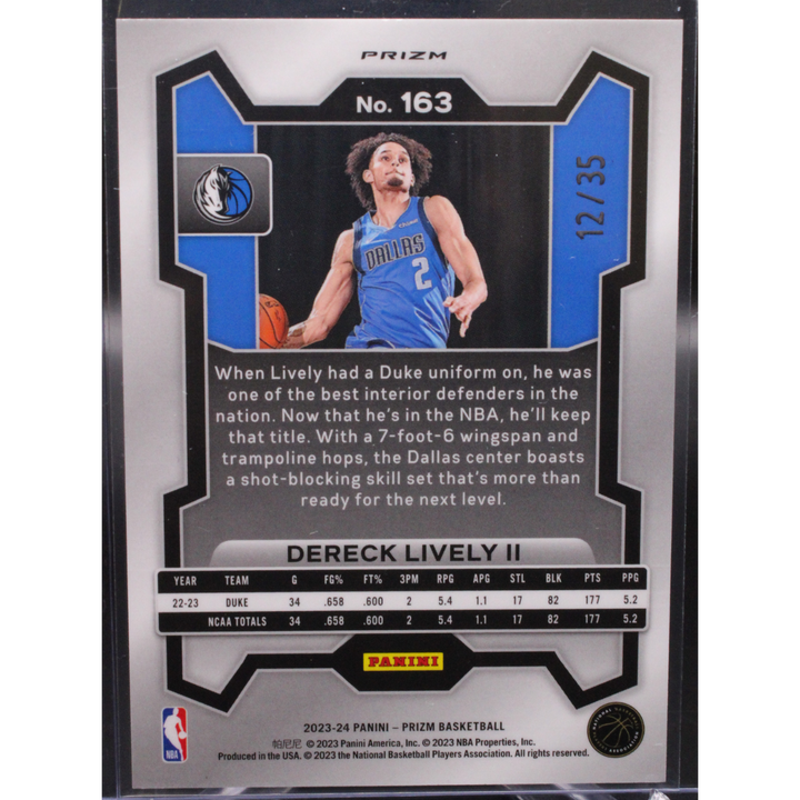 2023 Panini Prizm Basketball - Dereck Lively II 163  - Purple Pulsar /35