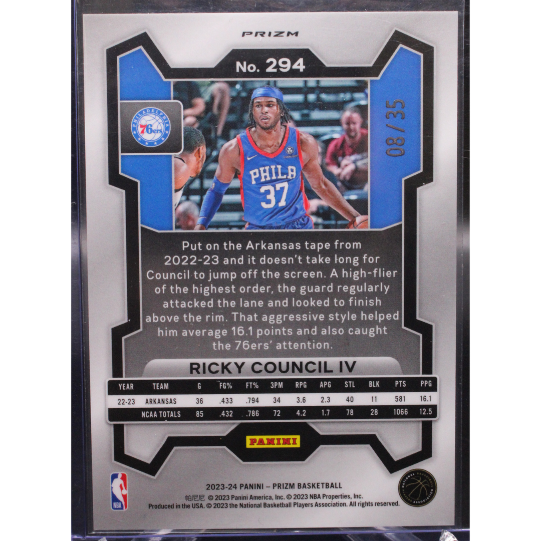 2023 Panini Prizm Basketball - Ricky Council IV 294 - Purple Pulsar /35