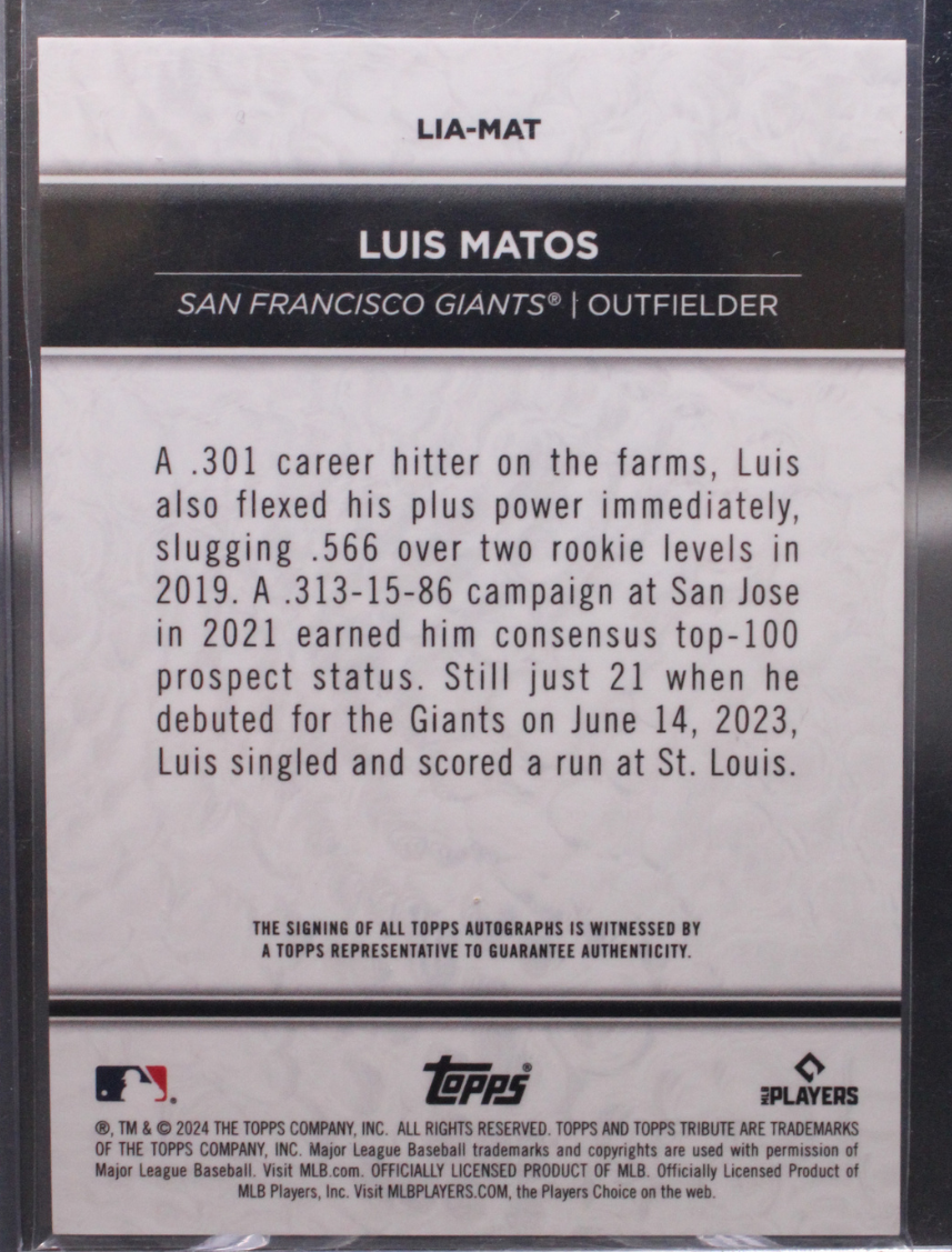 2024 Topps Tribute - Luis Matos LIA-MAT - Orange Auto /25