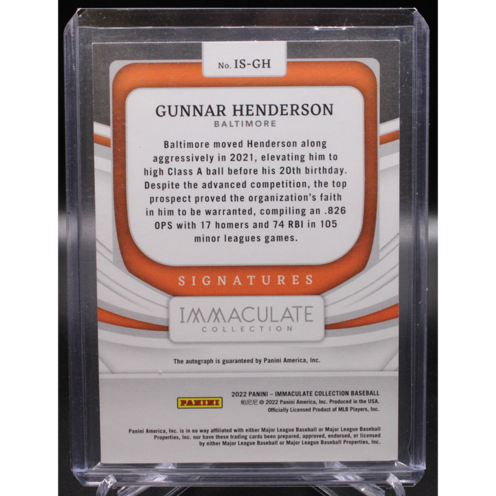 2022 Panini Immaculate - Gunnar Henderson IS-GH - Red Auto /25