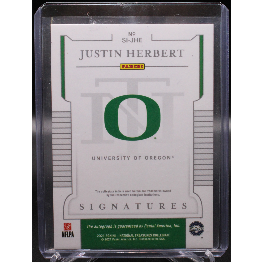 2021 Panini National Treasures Collegiate Football - Justin Herbert SI-JHE - National Treasures Gold Auto /10