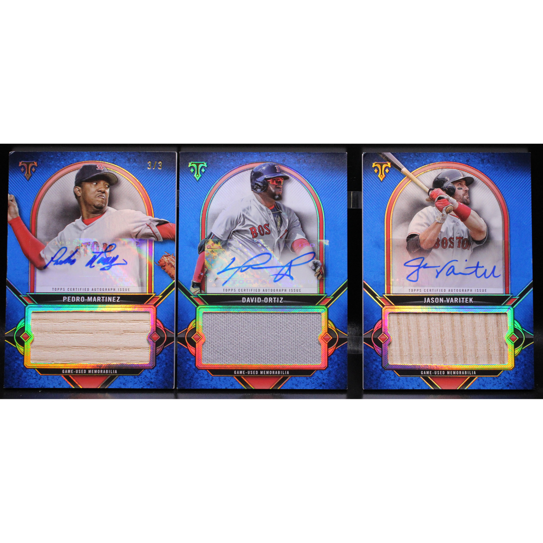 2024 Topps Triple Threads Baseball - Pedro Martinez David Ortiz Jason Varitek ACB-MOV - Blue Autographed Combo Book /3