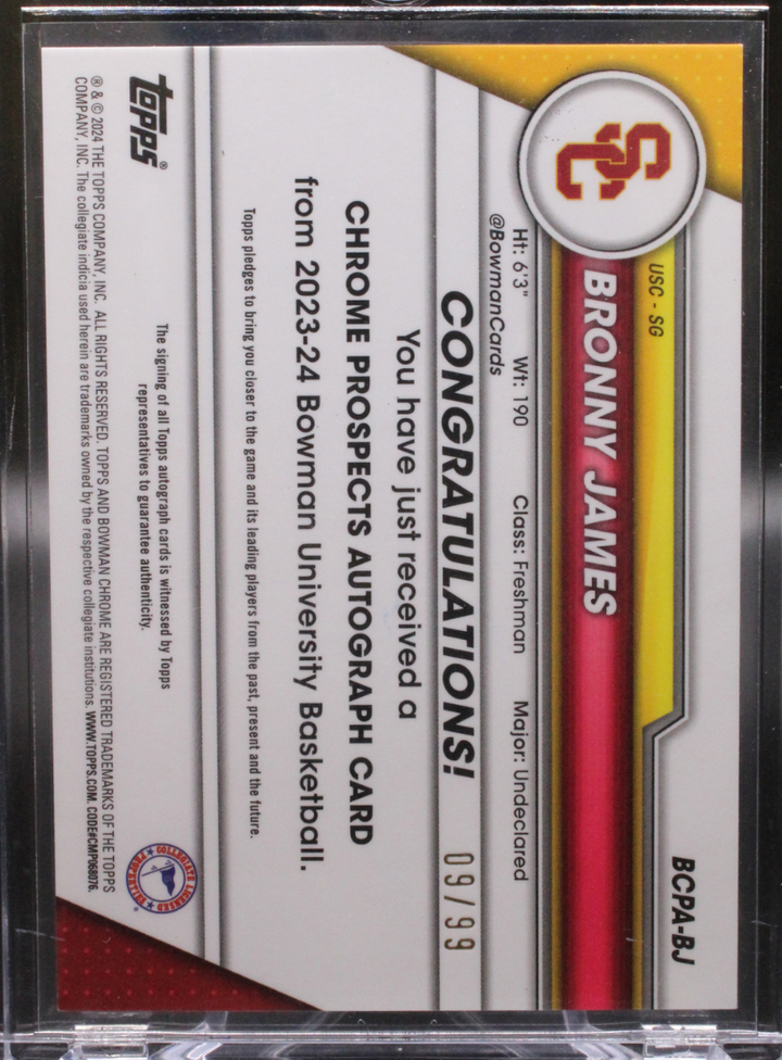 2024 Bowman U Chrome - Bronny James BCPA-BJ - 1st Bowman Green Auto /99