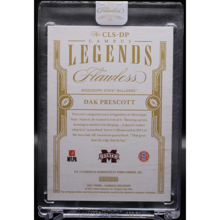 2021 Panini Flawless Collegiate - Dak Prescott CLS-DP - Campus Legends Auto /25