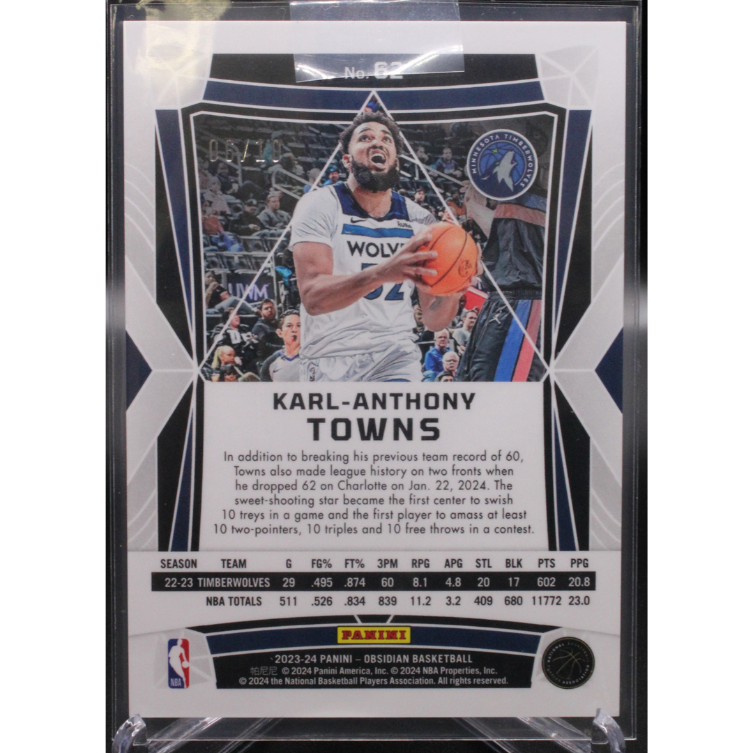 2023-24 Panini Obsidian Basketball - Karl Anthony Towns 62- Gold /10