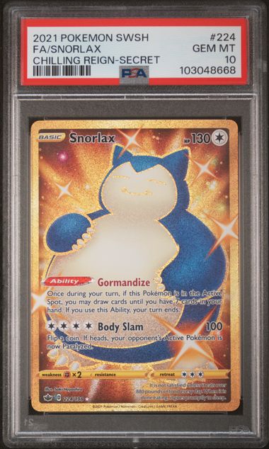 Snorlax 224/198 Full Art Secret Rare Chilling Reign - 2021 Pokemon - PSA 10