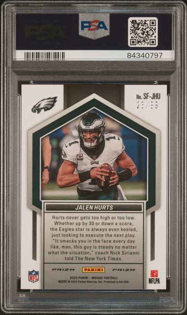 2023 Panini Mosaic - Jalen Hurts Straight Fire #SFJHU - Blue /99- PSA 9