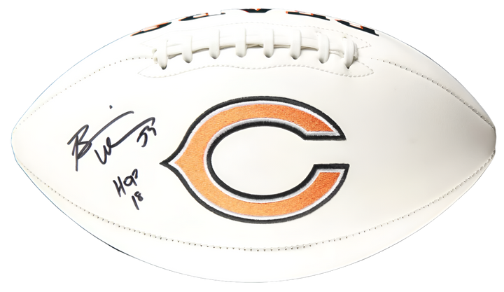 Brian Urlacher Autographed Bears NFL Authentic Logo Football (Beckett) With Acrylic Case