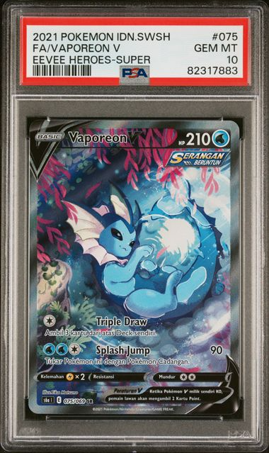 Pokemon Indonesian Sword & Shield Eevee Heroes #075 FA/Vaporeon V - 2021 Pokemon - PSA 10