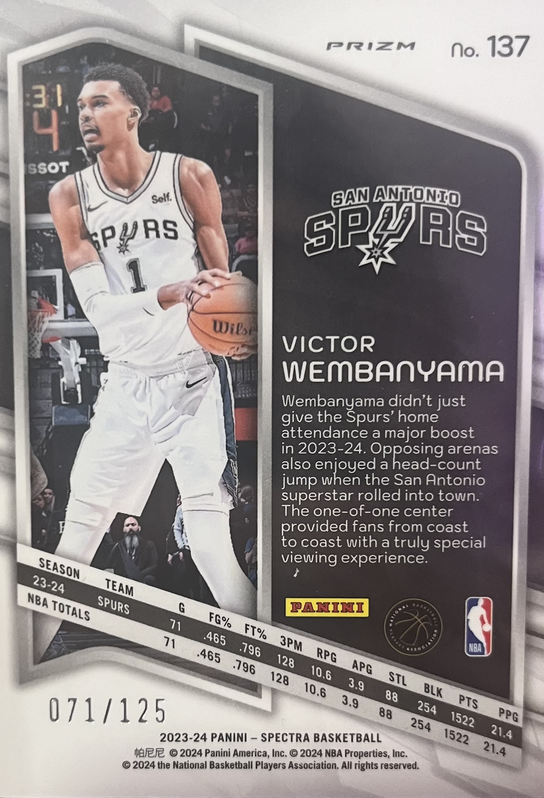 2023-24 Spectra Victor Wembanyama Celestial /125 #137