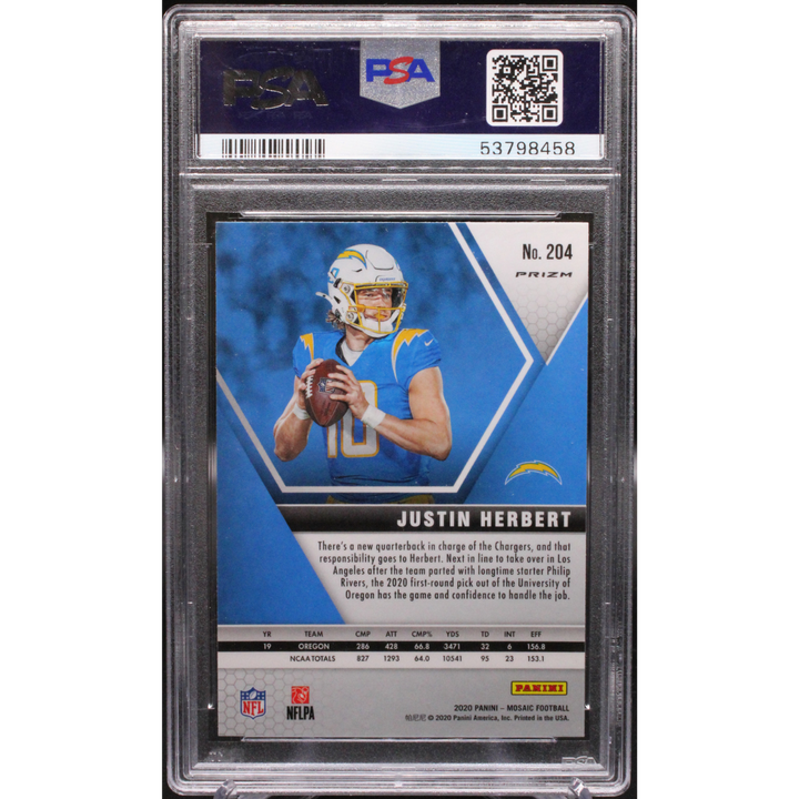 2020 Panini Mosaic - Justin Herbert 204 - Reactive Green - PSA 9
