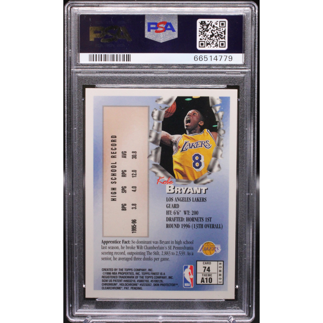 1996 Topps Finest - Kobe Bryant 74 - W Coating - PSA 9