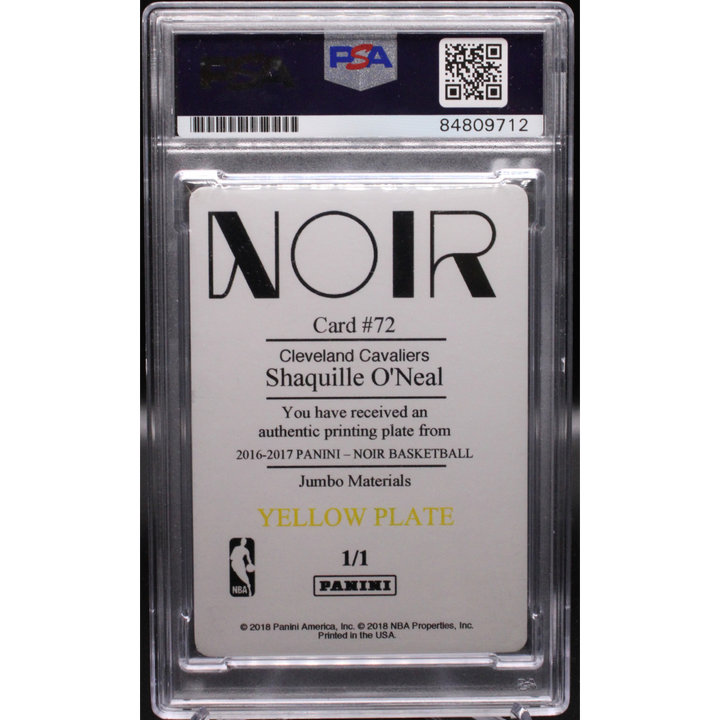 2016-2017 Panini Noir - shaquille o'neal 72 - Yellow Printing Plate 1/1 - PSA 10