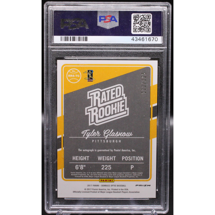 2017 Panini Donruss Optic - Tyler Glasnow RRS-TG - Holo Auto - PSA 9