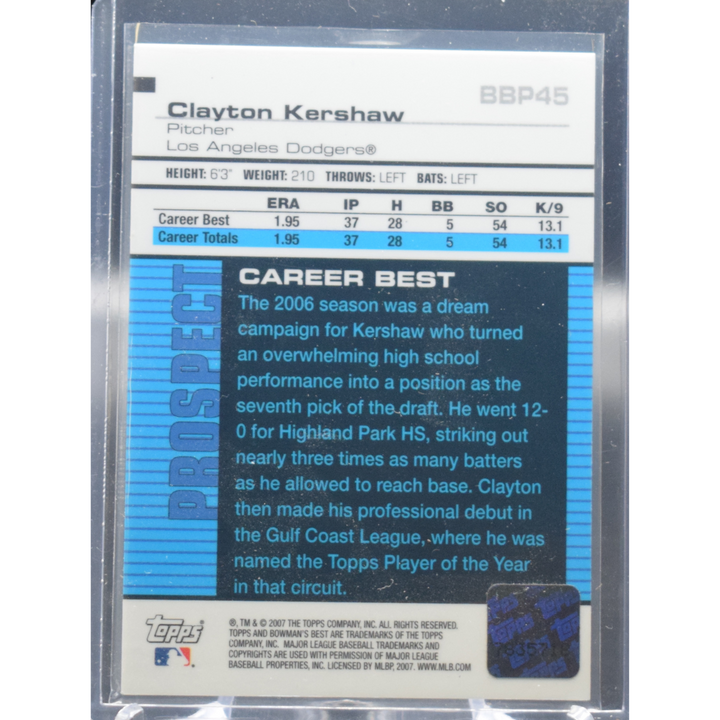 2017 Topps Bowman Best -Clayton Kershaw BBP45 - Prospect Auto