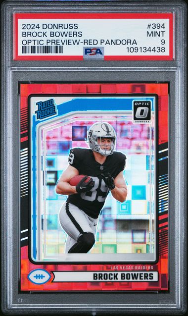 2024 Panini Donruss 394 Brock Bowers Optic Preview-Red Pandora - PSA 9