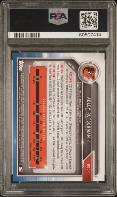 2019 Topps Bowman Draft - Adley Rutschman BDC1 - Chrome-Batting - PSA 10