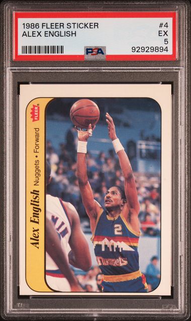 1986 Fleer Sticker - Alex English 4 - PSA 5