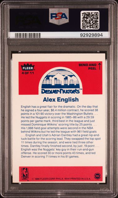 1986 Fleer Sticker - Alex English 4 - PSA 5