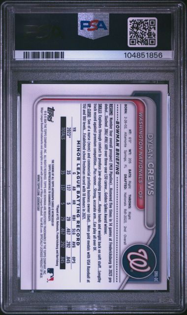 2024 Bowman Mega Box Chrome Baseball - Dylan Crews  - Prospect Auto Green Refractor 49/99 - PSA 9