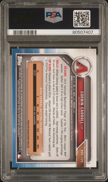 2019 Topps Bowman Draft - Corbin Carroll BDC125 - Chrome - PSA 10