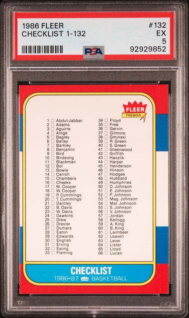 1986 Fleer - Checklist 1-132 - PSA 5