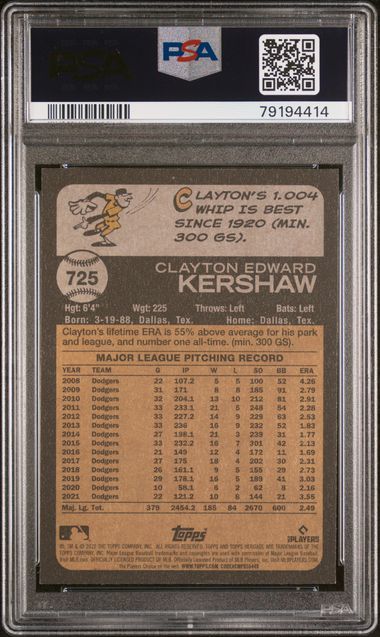 2022 Topps Heritage - Clayton Kershaw 725 - Blue Sparkle Refractor - PSA 9