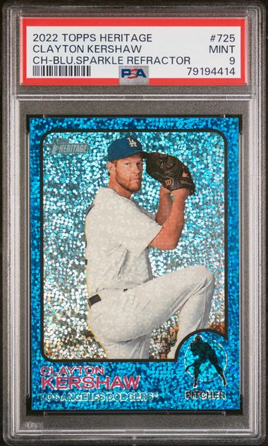 2022 Topps Heritage - Clayton Kershaw 725 - Blue Sparkle Refractor - PSA 9