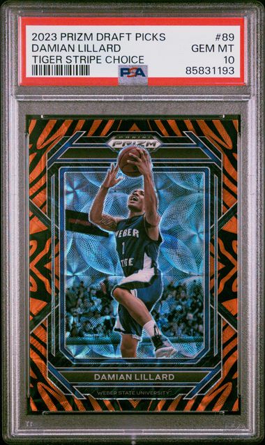 2023 Panini Prizm Draft Picks - Damian Lillard 89 - Tiger Stripe Choice - PSA 10