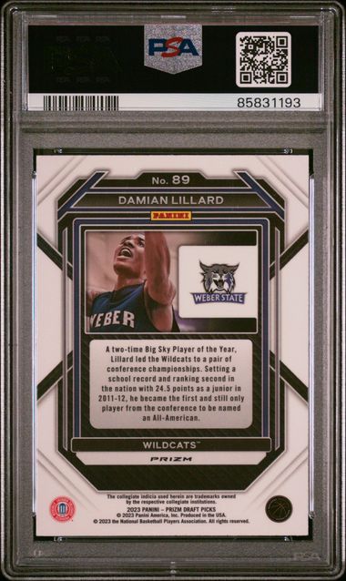 2023 Panini Prizm Draft Picks - Damian Lillard 89 - Tiger Stripe Choice - PSA 10