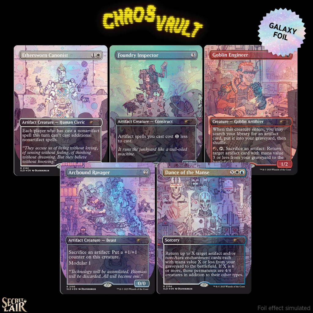 mtg secret lair blueprint cards Magic the Gathering, Lair: Secret x Prints Charming Card Monster Games frequency detail featuring mechanical limbs Top 10 Secret Lair Cards