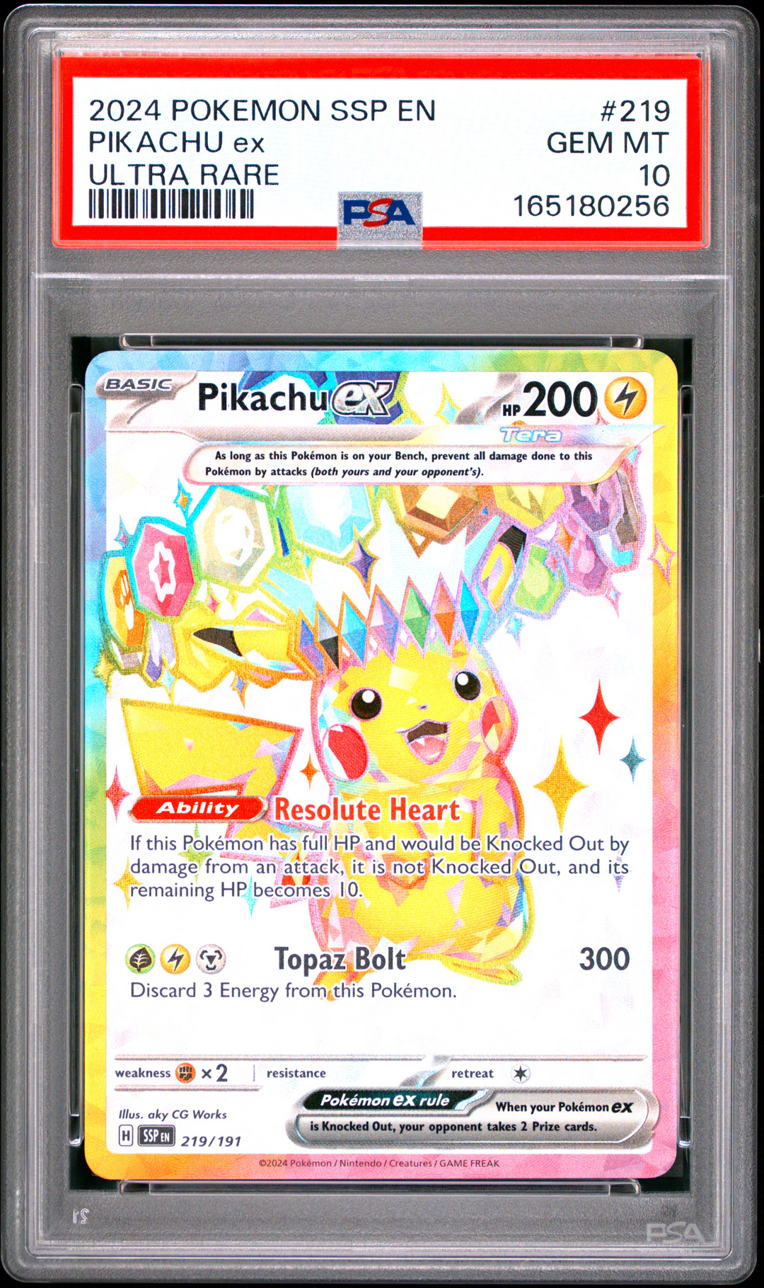 Pikachu ex #219 Ultra Rare - 2024 Pokemon SSP - PSA 10