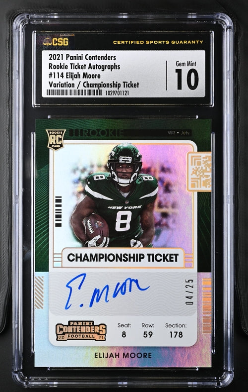 2021 Panini Contenders - Elijah Moore 114 - Championship Ticket /25 - CSG CGC 10 10