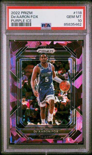 2022 Panini Prizm - De'Aaron Fox 118- Purple Ice /149 - PSA 10